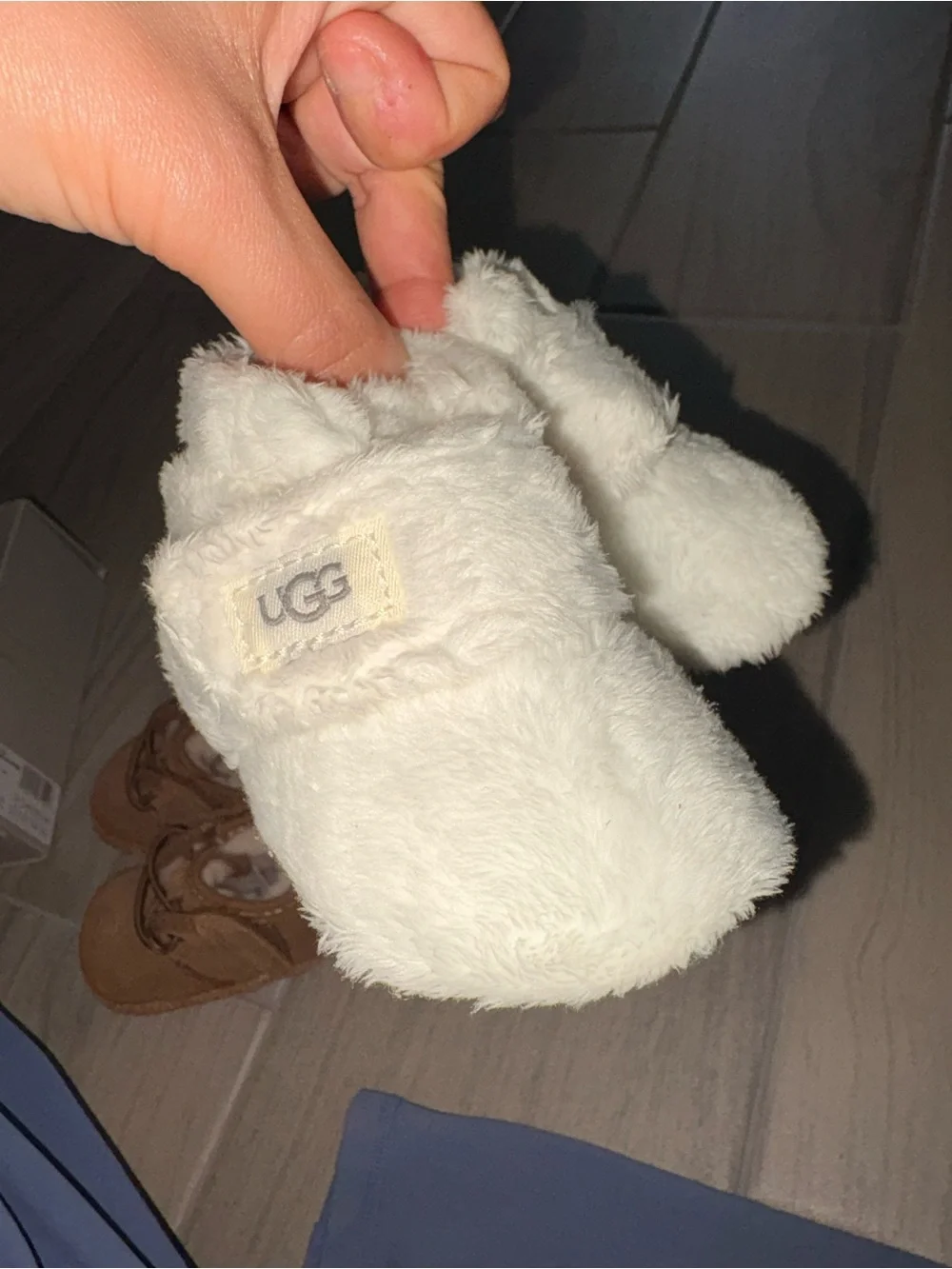 UGG Baby Chestnut Suede Boots & Cream Fuzzy Slippers Set